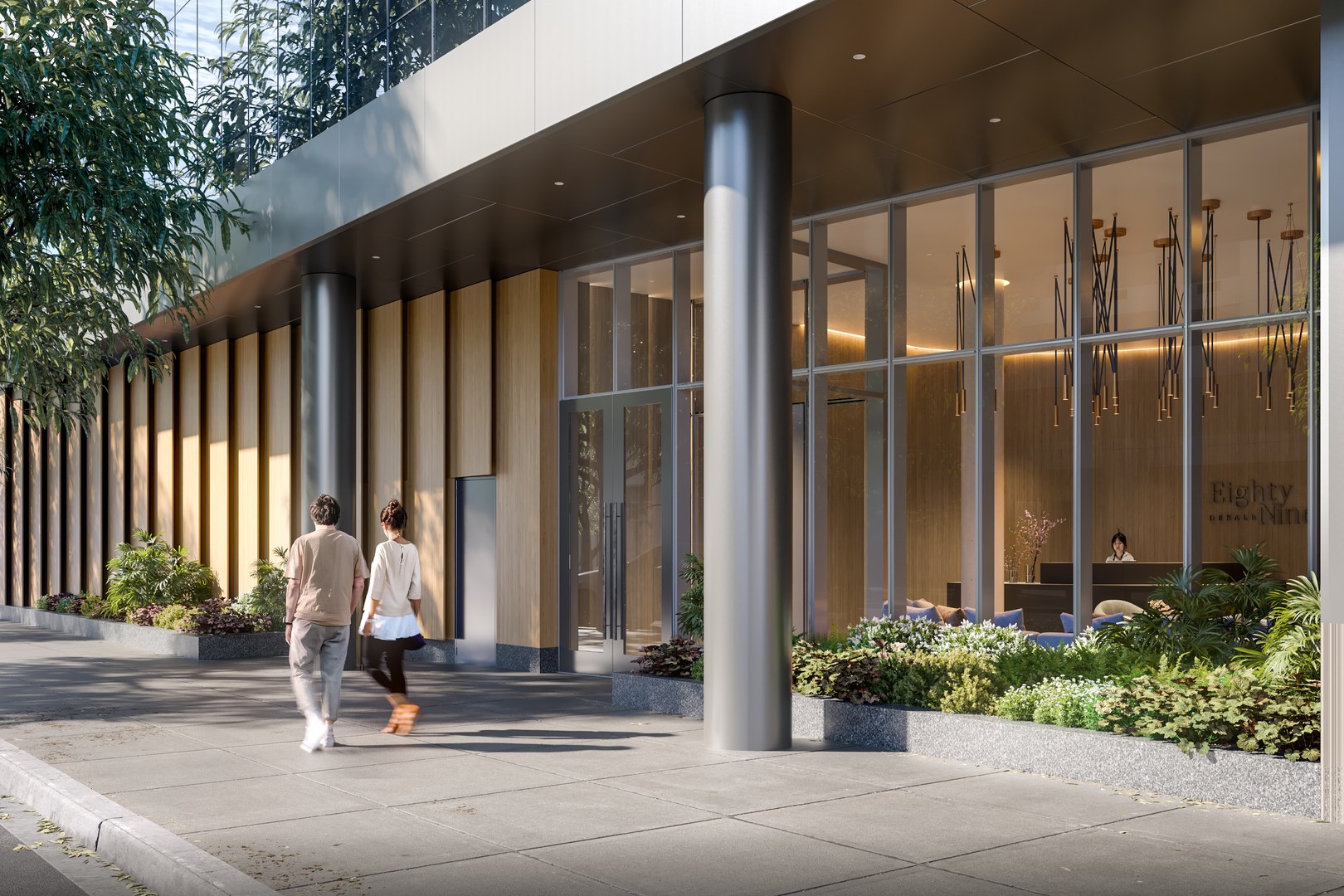 Street view of Eighty Nine DeKalb luxury apartment for rent in Fort Greene, Brooklyn.