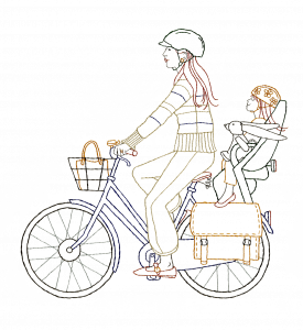 Line drawing of people riding bikes, showing modern lifestyle at Eighty Nine DeKalb community.